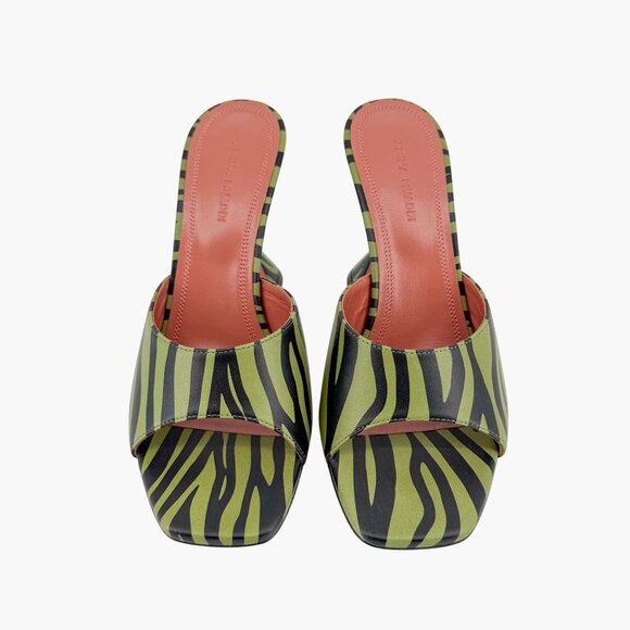 Amina Muaddi Lupita Green Zebra Mule Slide Sandals Heels Size 37.5 US 7.5 Women - Picture 3 of 15